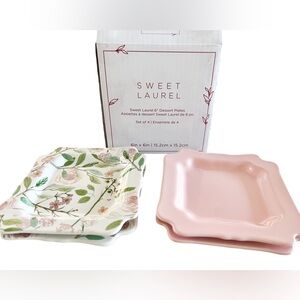 NWT: Adorable Sweet Laurel Pink and Floral 6” Dessert Stone wear Plates Set of 4